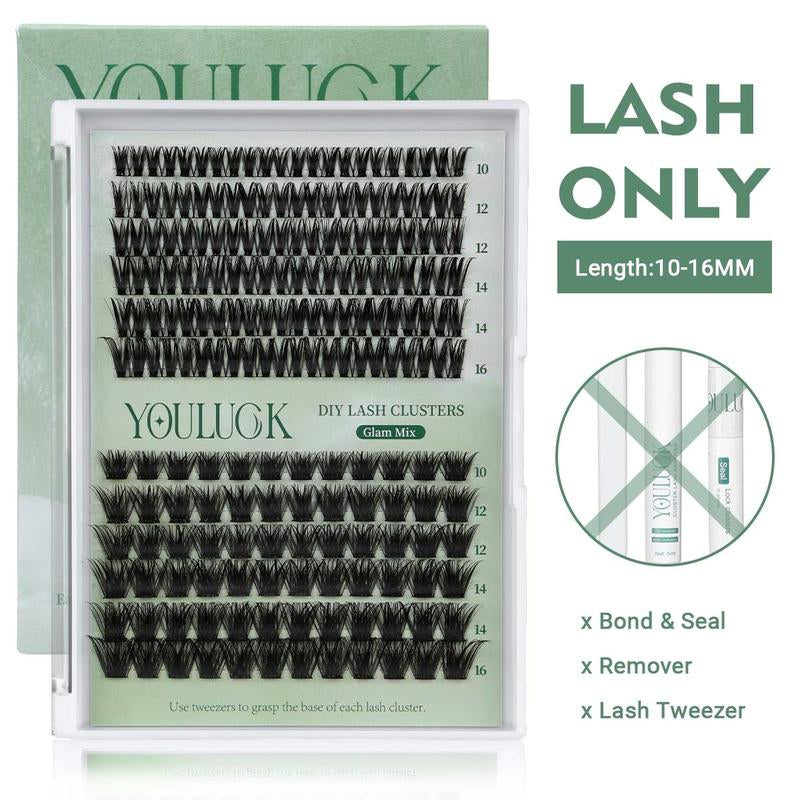 YOULUCK DIY Lash Clusters Kit - Soft Fluffy Long-Lasting Lashes with Glue Remover & Tweezer for Beginners Easy At-Home Application - Eyelash Set