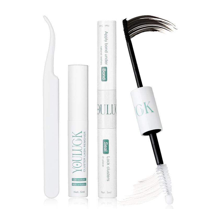 YOULUCK DIY Lash Clusters Kit - Soft Fluffy Long-Lasting Lashes with Glue Remover & Tweezer for Beginners Easy At-Home Application - Eyelash Set