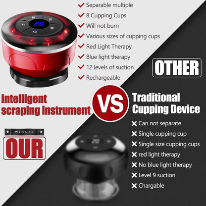 Electric Vacuum Cupping Massage 8 Cups Gua Sha Vacuum Suction Cups Anti-Cellulite Therapy Massager for Body Fat Burning Slimming