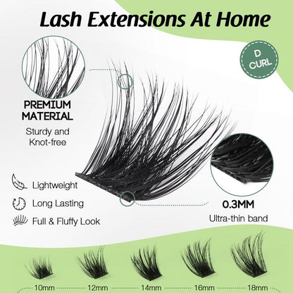 YOULUCK DIY Lash Clusters Kit - Soft Fluffy Long-Lasting Lashes with Glue Remover & Tweezer for Beginners Easy At-Home Application - Eyelash Set