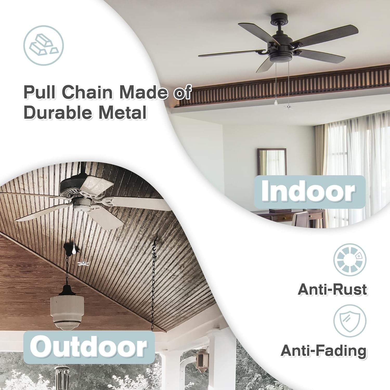 Ceiling Fan Pull Chains with Decorative, 2 Pieces of Black Ceiling Fan Chain Extenders 13.6 Inches Fit All Standard Ceiling Fans and Light Fixtures，Pull Chain Extension with Connector.