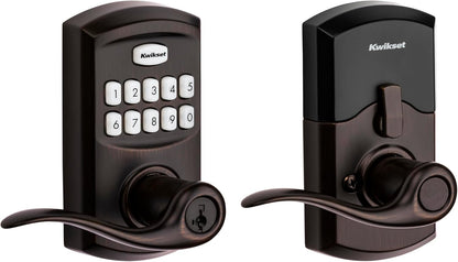 Smartcode 917 Keypad Keyless Entry Traditional Residential Electronic Lever Deadbolt Alternative with Tustin Door Lever and Smartkey Security, Venetian Bronze