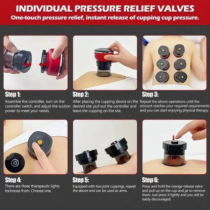 Electric Vacuum Cupping Massage 8 Cups Gua Sha Vacuum Suction Cups Anti-Cellulite Therapy Massager for Body Fat Burning Slimming