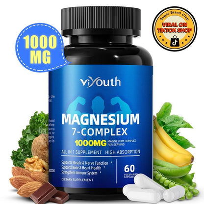 Viyouth 1000Mg Magnesium Complex - 10 Elemental Magnesium Complex & Zinc for Calming Sleep & Relax - US Made - Dietary Supplement for Hair Health Digestive Detox & Cortisol Balance-3Rd Party Tested Tablets Fitness, Magnesium Glycinate
