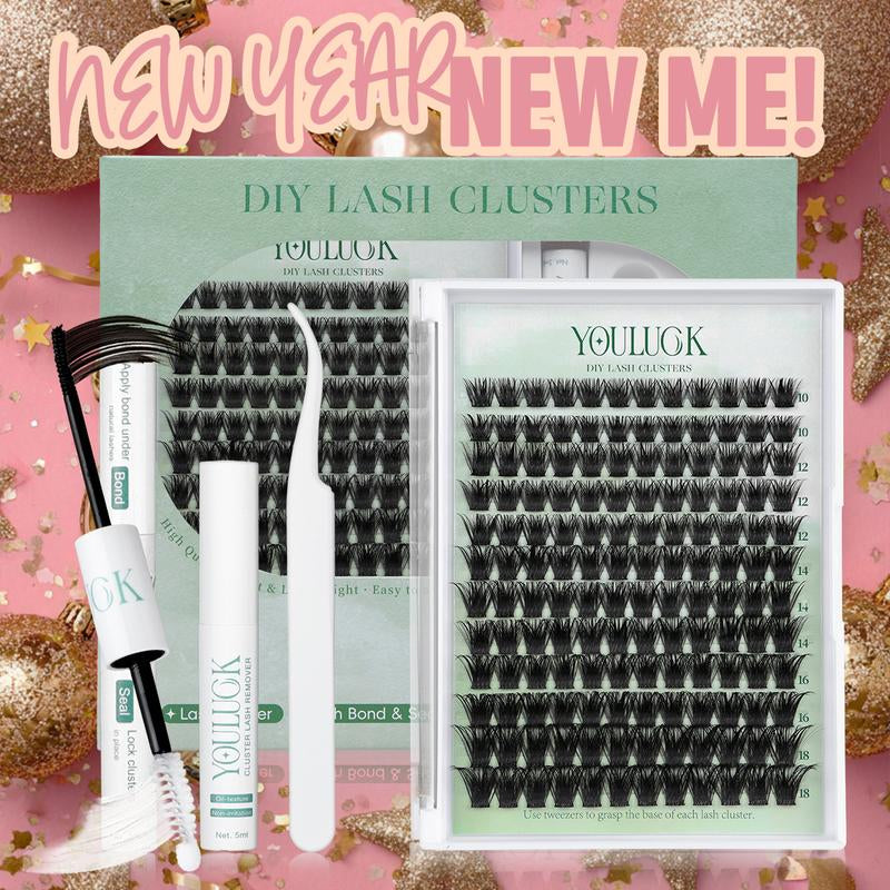 YOULUCK DIY Lash Clusters Kit - Soft Fluffy Long-Lasting Lashes with Glue Remover & Tweezer for Beginners Easy At-Home Application - Eyelash Set