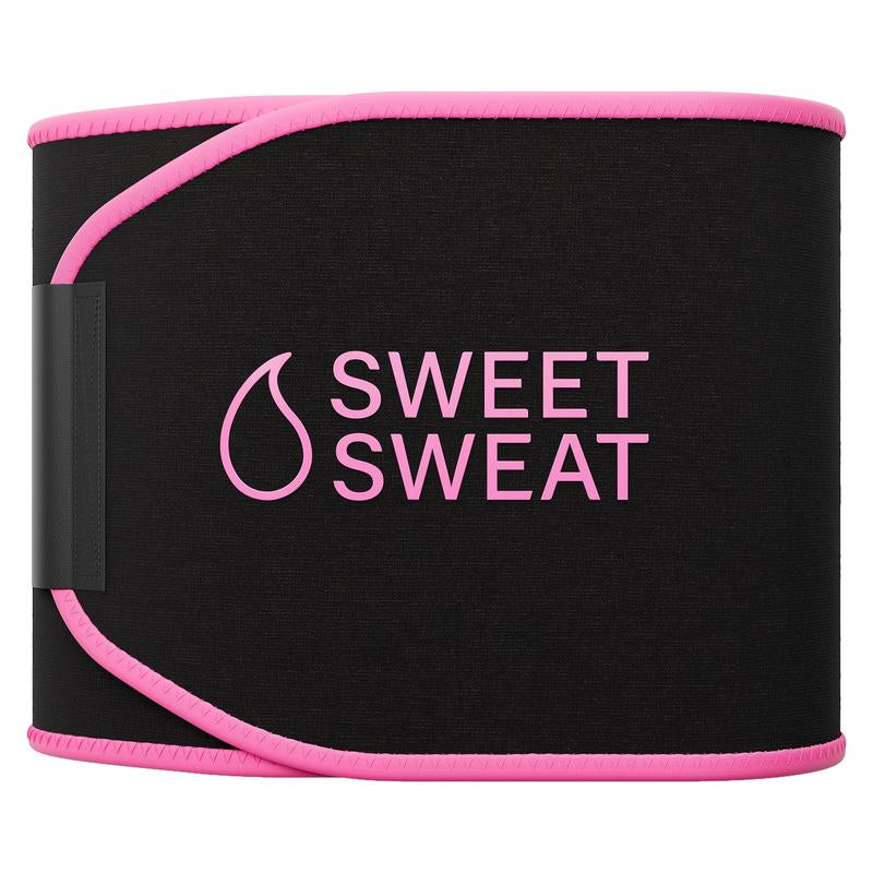 Sweet Sweat Ab Trainer for Women and Men - Sweat Band Waist Trainer Belt for High Intensity Training and Gym Workouts, 5 Adjustable Sizes - Black/Pink