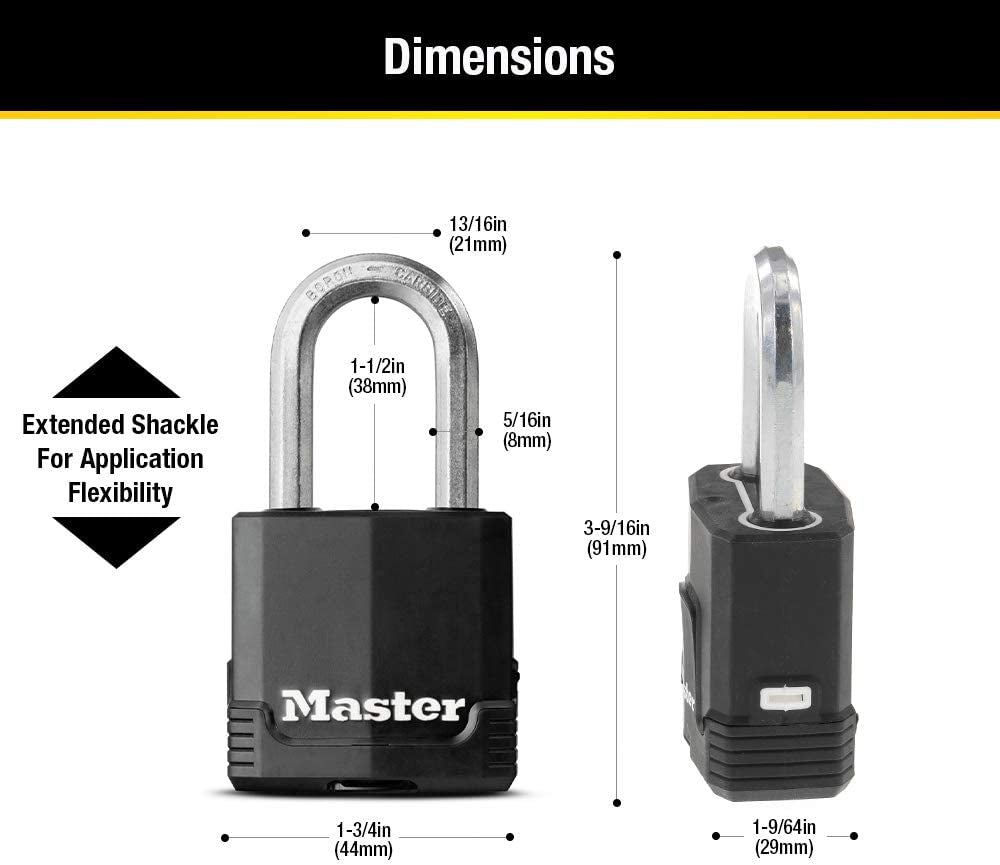 Magnum Heavy Duty Outdoor Padlock with Key, Weather Resistant Body and Cut Resistant Shackle Make Lock Perfect for Fences, Gates, Sheds, M115XDLF