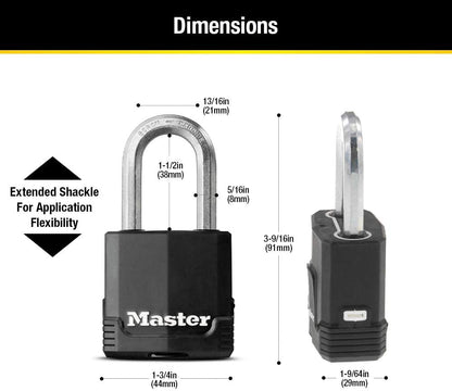 Magnum Heavy Duty Outdoor Padlock with Key, Weather Resistant Body and Cut Resistant Shackle Make Lock Perfect for Fences, Gates, Sheds, M115XDLF