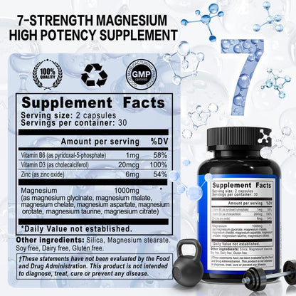 Viyouth 1000Mg Magnesium Complex - 10 Elemental Magnesium Complex & Zinc for Calming Sleep & Relax - US Made - Dietary Supplement for Hair Health Digestive Detox & Cortisol Balance-3Rd Party Tested Tablets Fitness, Magnesium Glycinate