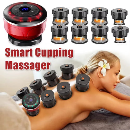 Electric Vacuum Cupping Massage 8 Cups Gua Sha Vacuum Suction Cups Anti-Cellulite Therapy Massager for Body Fat Burning Slimming
