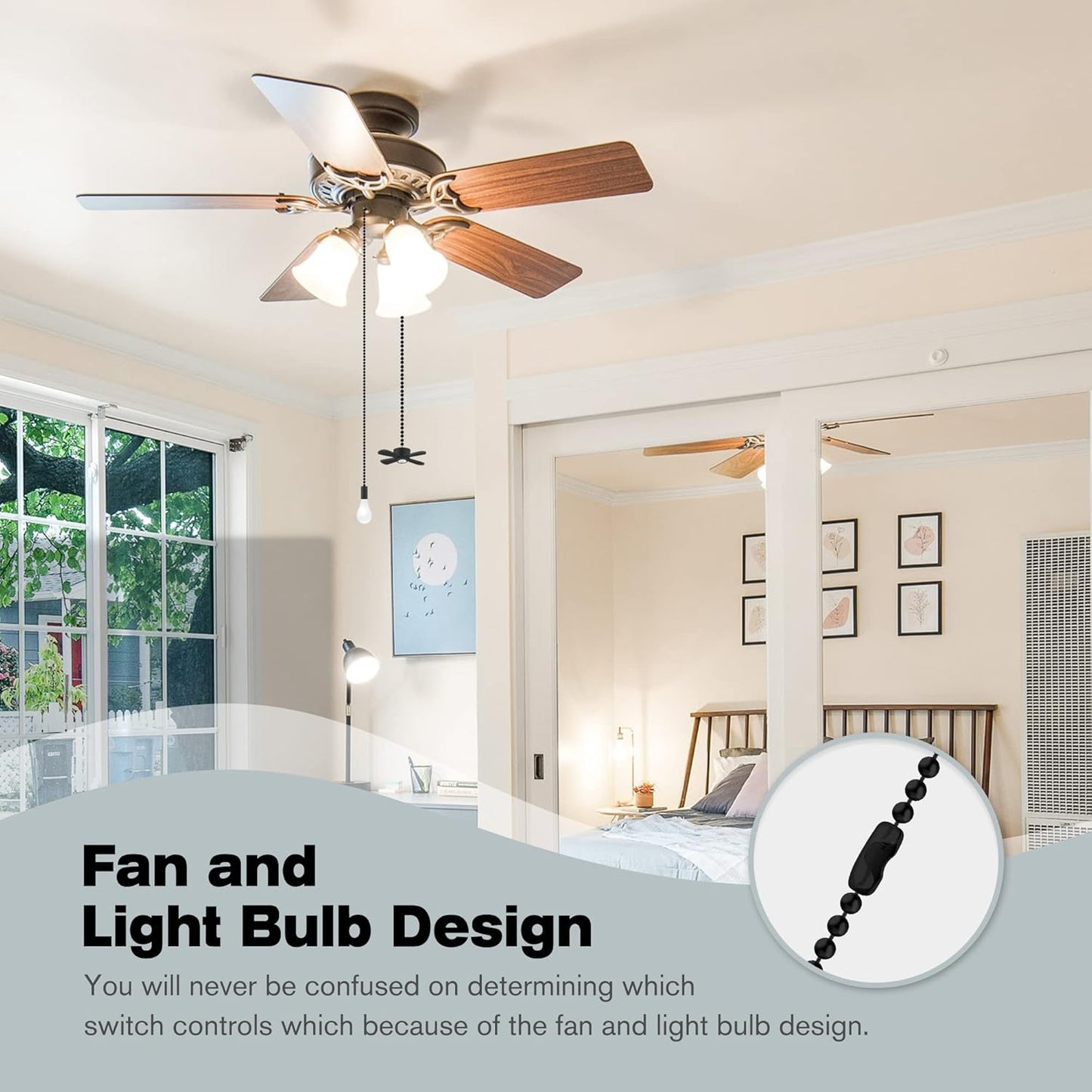 Ceiling Fan Pull Chains with Decorative, 2 Pieces of Black Ceiling Fan Chain Extenders 13.6 Inches Fit All Standard Ceiling Fans and Light Fixtures，Pull Chain Extension with Connector.