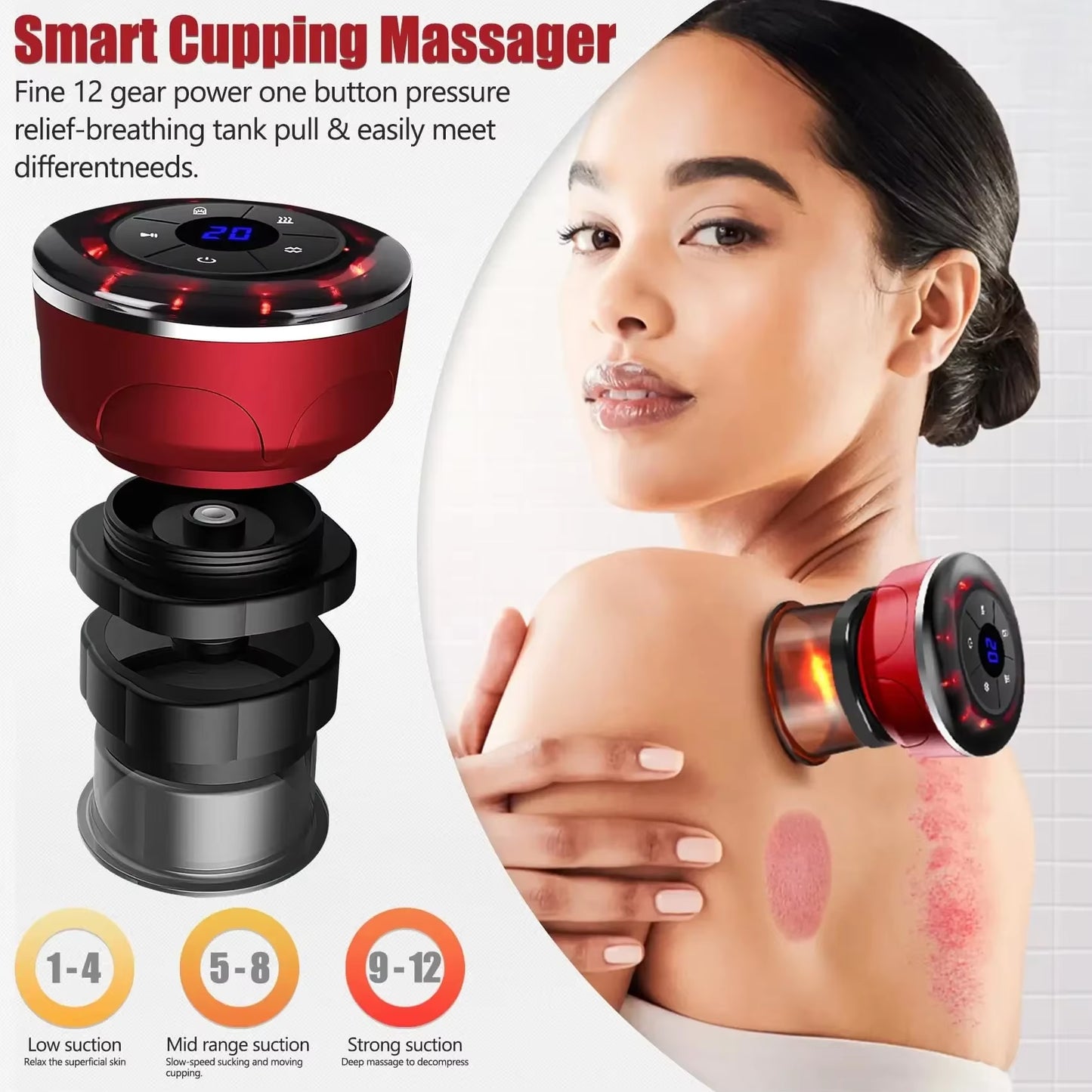 Electric Vacuum Cupping Massage 8 Cups Gua Sha Vacuum Suction Cups Anti-Cellulite Therapy Massager for Body Fat Burning Slimming