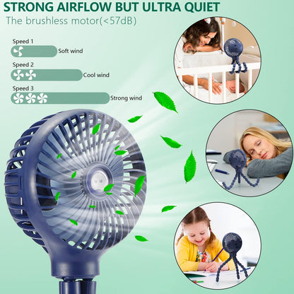 Mini Handheld Personal Portable Fan, Baby Stroller Fan, Car Seat USB or Battery Powered, with Flexible Tripod Clip on Student Bed Desk Bike Crib Treadmill Camping Traveling(Navy Blue)