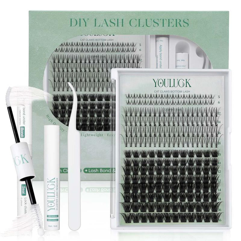 YOULUCK DIY Lash Clusters Kit - Soft Fluffy Long-Lasting Lashes with Glue Remover & Tweezer for Beginners Easy At-Home Application - Eyelash Set