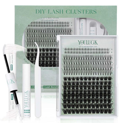 YOULUCK DIY Lash Clusters Kit - Soft Fluffy Long-Lasting Lashes with Glue Remover & Tweezer for Beginners Easy At-Home Application - Eyelash Set