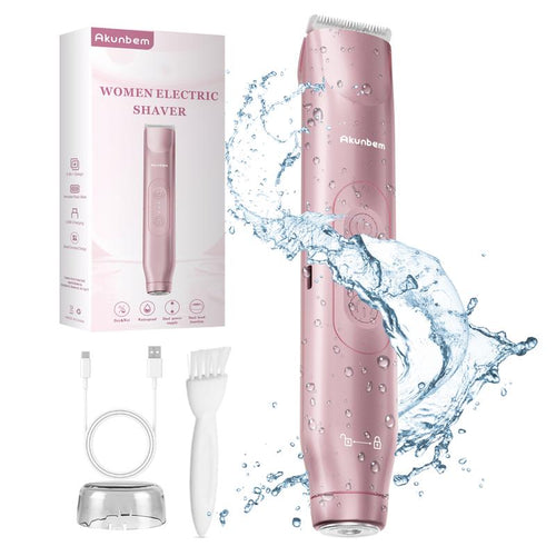 Akunbem Bikini Trimmer for Women, Electric Shaver and Razor Rechargeable 2-In-1 Body and Facial Epilator, Dual Heads for Painless Trimming of Pubic Hair, Face, Underarms and Legs, IPX7 Waterproof. Christmas Gift New Year Gift Shaving Grooming