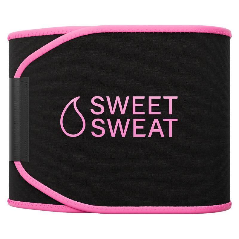Sweet Sweat Ab Trainer for Women and Men - Sweat Band Waist Trainer Belt for High Intensity Training and Gym Workouts, 5 Adjustable Sizes - Black/Pink
