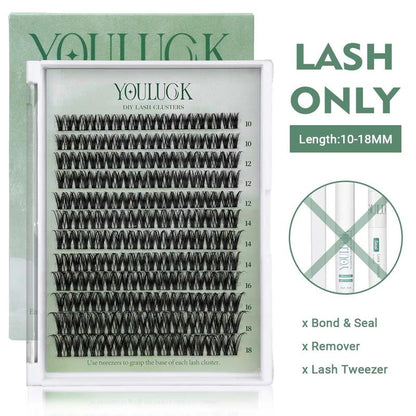 YOULUCK DIY Lash Clusters Kit - Soft Fluffy Long-Lasting Lashes with Glue Remover & Tweezer for Beginners Easy At-Home Application - Eyelash Set