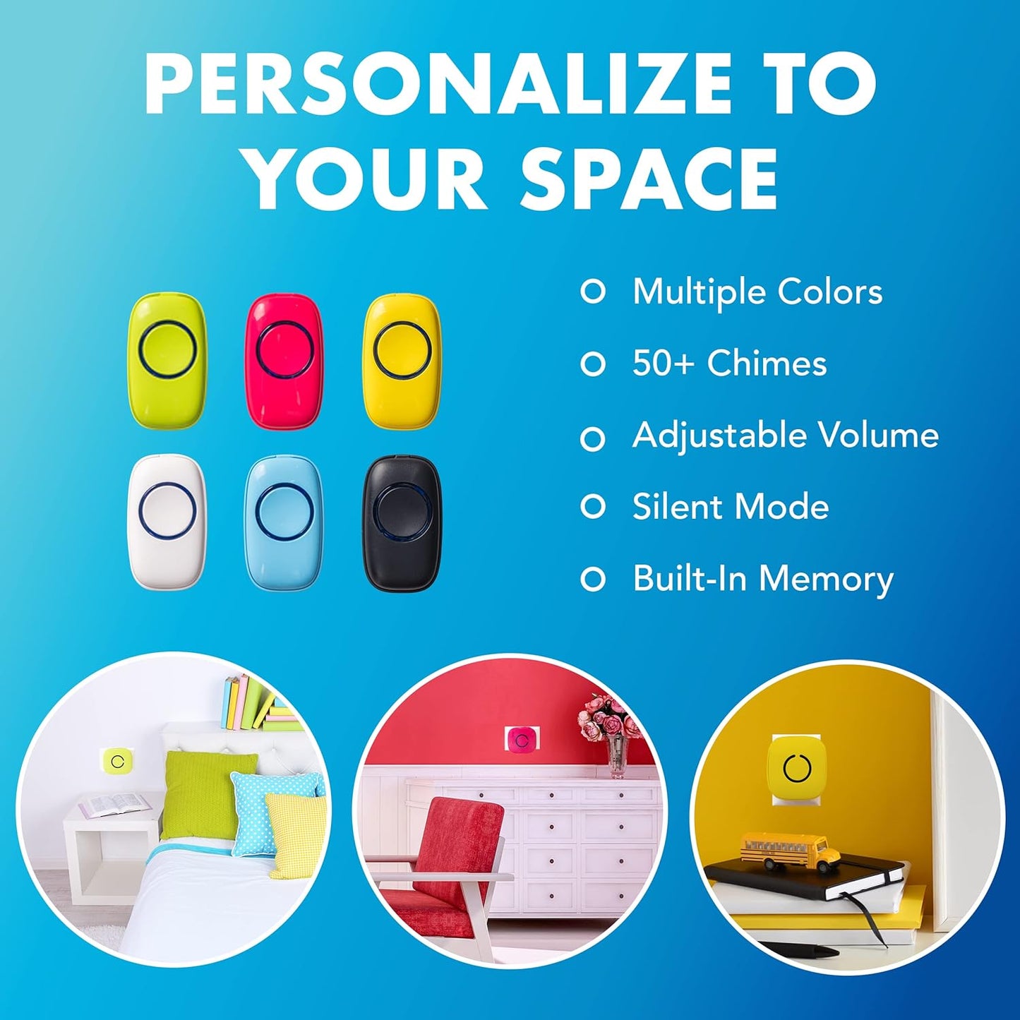 Wireless Doorbells for Home, Apartments, Businesses, Classrooms, Etc. - 2 Door Bell Ringer & 1 Plug-In Chime Receiver, Battery Operated, Easy-To-Use, Wireless Doorbell W/Led Flash, White