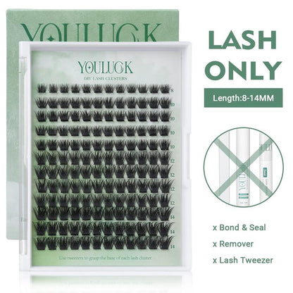 YOULUCK DIY Lash Clusters Kit - Soft Fluffy Long-Lasting Lashes with Glue Remover & Tweezer for Beginners Easy At-Home Application - Eyelash Set