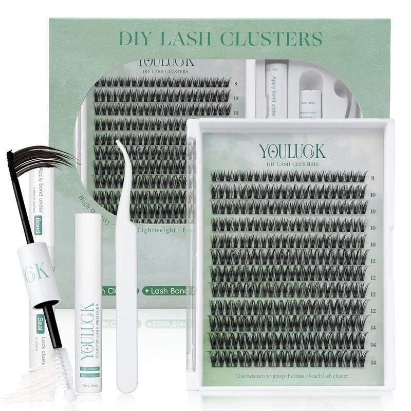 YOULUCK DIY Lash Clusters Kit - Soft Fluffy Long-Lasting Lashes with Glue Remover & Tweezer for Beginners Easy At-Home Application - Eyelash Set