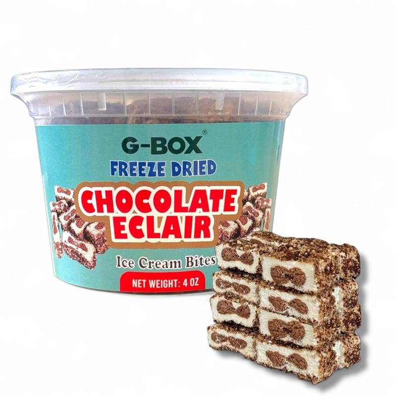 G-BOX Freeze Dried Ice Cream | Crunch Strawberry Shortcake Ice Cream Bites - Chocolate Eclair Ice Cream Bites - Perfect for Camping, Outdoor, and Party - Air-Tight Sealed in a Deli Container