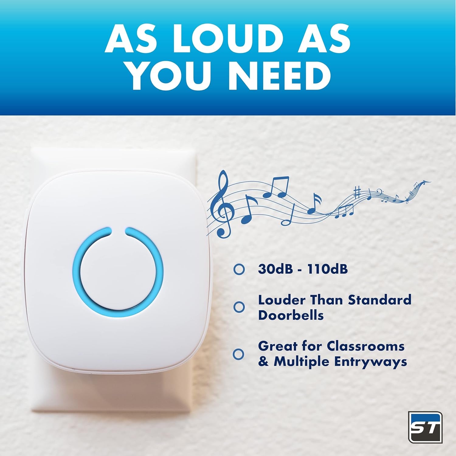 Wireless Doorbells for Home, Apartments, Businesses, Classrooms, Etc. - 2 Door Bell Ringer & 1 Plug-In Chime Receiver, Battery Operated, Easy-To-Use, Wireless Doorbell W/Led Flash, White