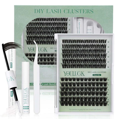 YOULUCK DIY Lash Clusters Kit - Soft Fluffy Long-Lasting Lashes with Glue Remover & Tweezer for Beginners Easy At-Home Application - Eyelash Set