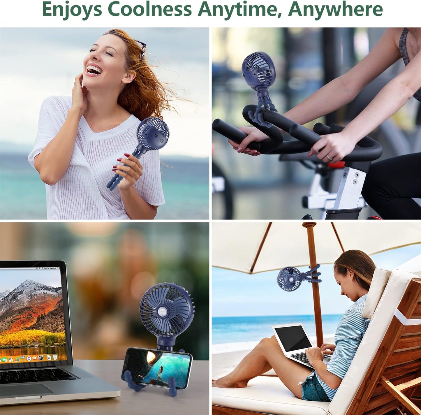 Mini Handheld Personal Portable Fan, Baby Stroller Fan, Car Seat USB or Battery Powered, with Flexible Tripod Clip on Student Bed Desk Bike Crib Treadmill Camping Traveling(Navy Blue)