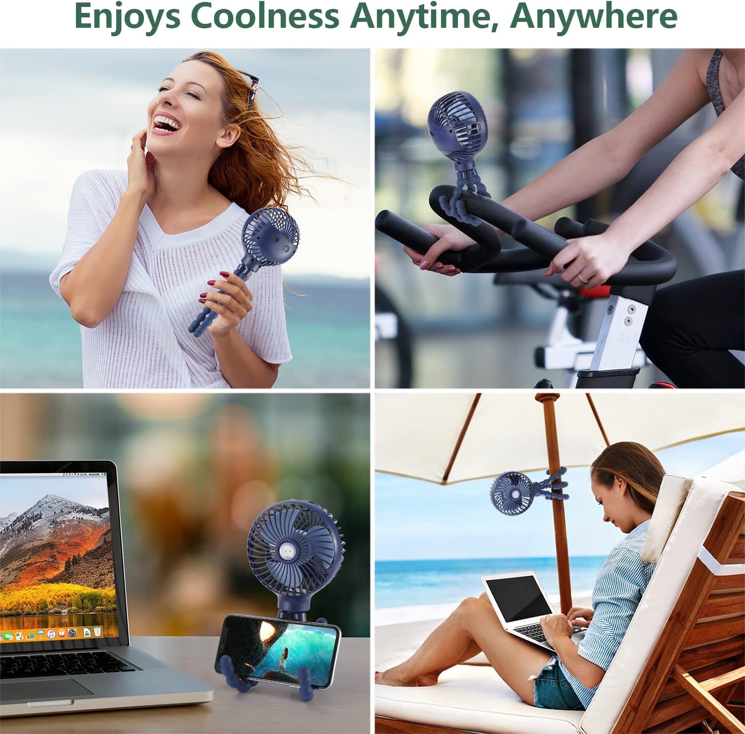 Mini Handheld Personal Portable Fan, Baby Stroller Fan, Car Seat USB or Battery Powered, with Flexible Tripod Clip on Student Bed Desk Bike Crib Treadmill Camping Traveling(Navy Blue)