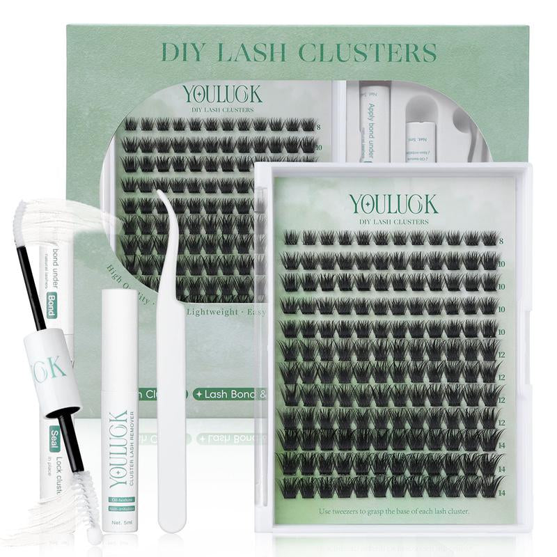 YOULUCK DIY Lash Clusters Kit - Soft Fluffy Long-Lasting Lashes with Glue Remover & Tweezer for Beginners Easy At-Home Application - Eyelash Set