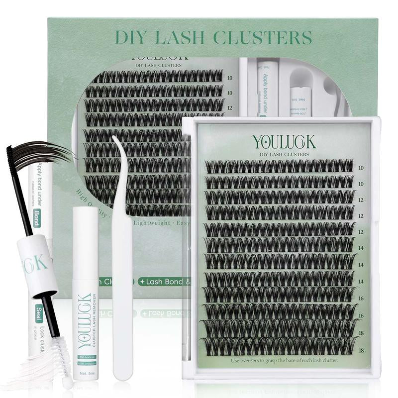 YOULUCK DIY Lash Clusters Kit - Soft Fluffy Long-Lasting Lashes with Glue Remover & Tweezer for Beginners Easy At-Home Application - Eyelash Set