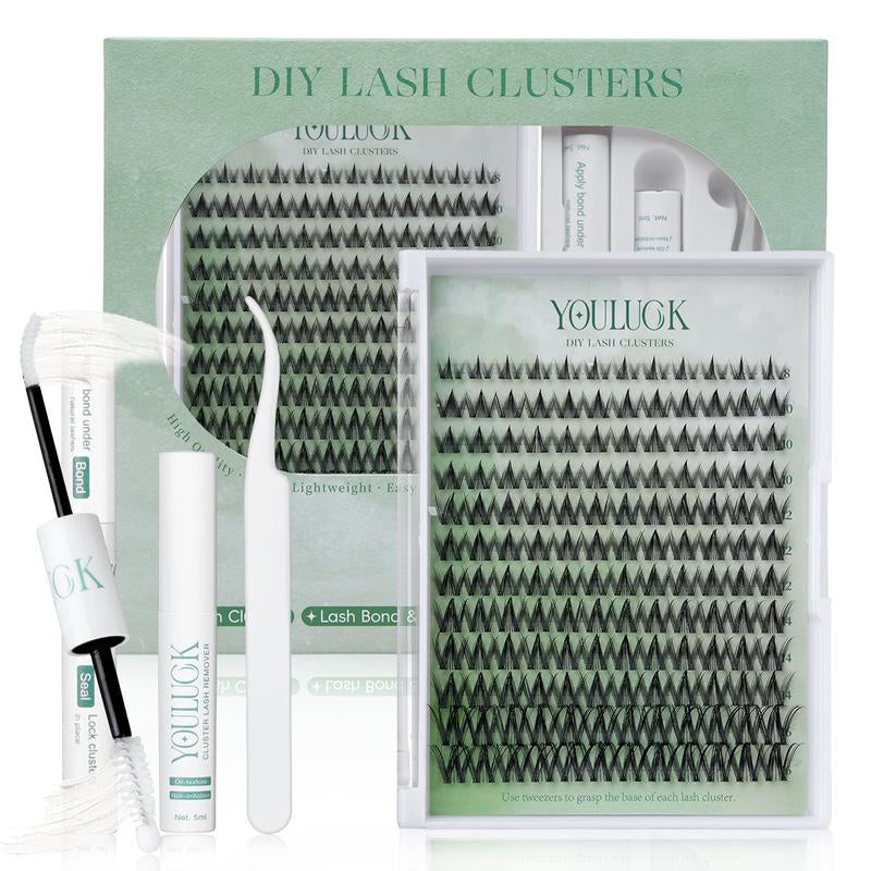 YOULUCK DIY Lash Clusters Kit - Soft Fluffy Long-Lasting Lashes with Glue Remover & Tweezer for Beginners Easy At-Home Application - Eyelash Set