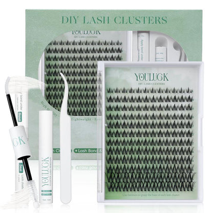 YOULUCK DIY Lash Clusters Kit - Soft Fluffy Long-Lasting Lashes with Glue Remover & Tweezer for Beginners Easy At-Home Application - Eyelash Set