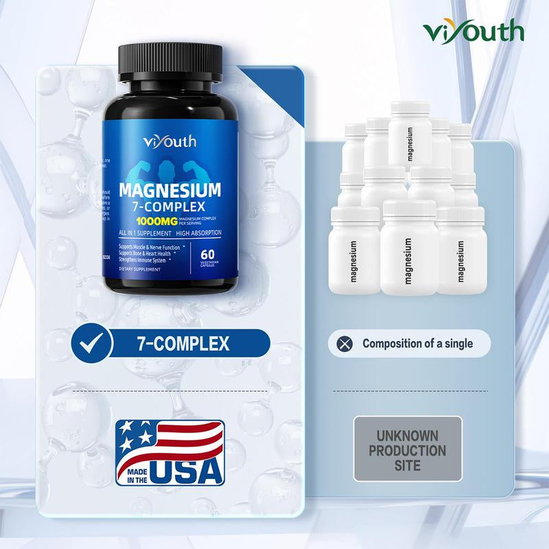 Viyouth 1000Mg Magnesium Complex - 10 Elemental Magnesium Complex & Zinc for Calming Sleep & Relax - US Made - Dietary Supplement for Hair Health Digestive Detox & Cortisol Balance-3Rd Party Tested Tablets Fitness, Magnesium Glycinate