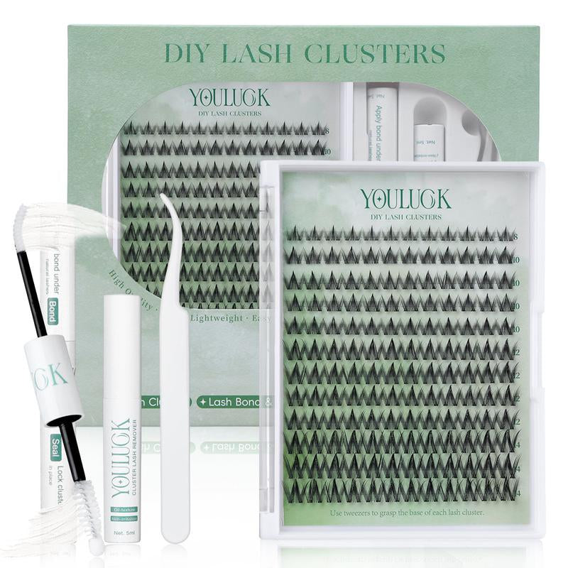 YOULUCK DIY Lash Clusters Kit - Soft Fluffy Long-Lasting Lashes with Glue Remover & Tweezer for Beginners Easy At-Home Application - Eyelash Set