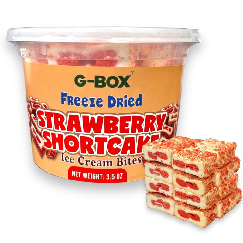 G-BOX Freeze Dried Ice Cream | Crunch Strawberry Shortcake Ice Cream Bites - Chocolate Eclair Ice Cream Bites - Perfect for Camping, Outdoor, and Party - Air-Tight Sealed in a Deli Container