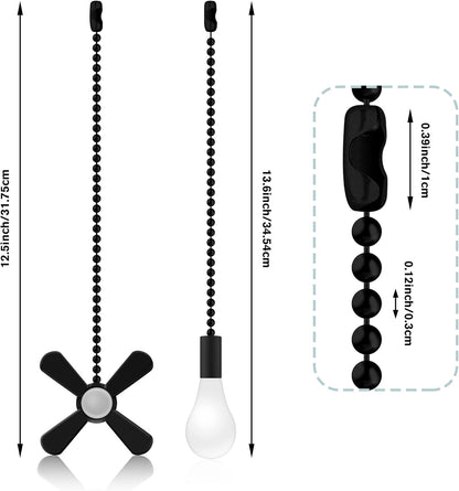 Ceiling Fan Pull Chains with Decorative, 2 Pieces of Black Ceiling Fan Chain Extenders 13.6 Inches Fit All Standard Ceiling Fans and Light Fixtures，Pull Chain Extension with Connector.