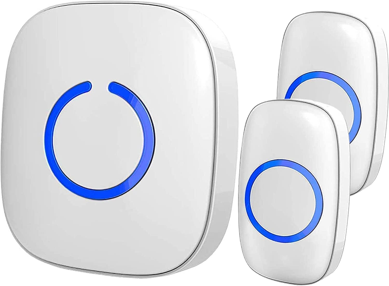 Wireless Doorbells for Home, Apartments, Businesses, Classrooms, Etc. - 2 Door Bell Ringer & 1 Plug-In Chime Receiver, Battery Operated, Easy-To-Use, Wireless Doorbell W/Led Flash, White