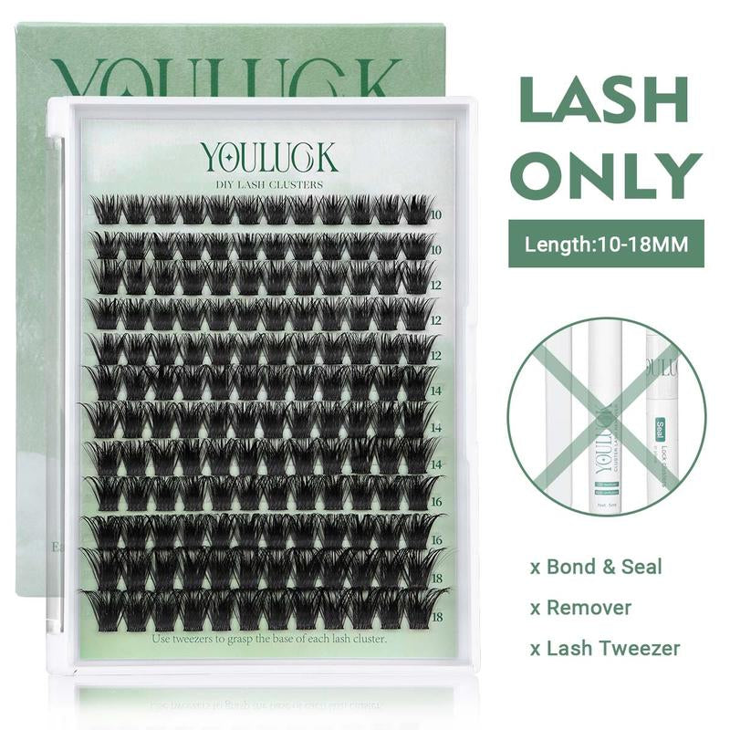 YOULUCK DIY Lash Clusters Kit - Soft Fluffy Long-Lasting Lashes with Glue Remover & Tweezer for Beginners Easy At-Home Application - Eyelash Set